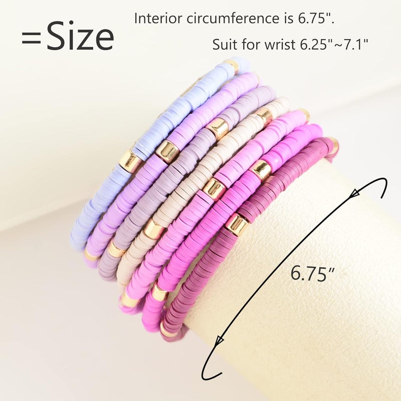GOOJIDS Surfer Heishi Clay Bead Bracelets for Women Bohemian Stackable Gold Plated Beaded Stretch Bracelets Elastic Layering Friendship Bracelets Set Boho Jewelry - Image 2